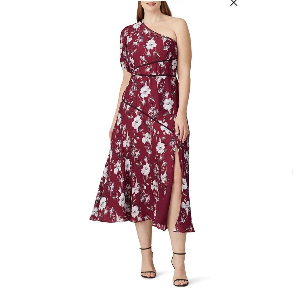 La Maison Talulah Cannes Burgundy Floral One Shoulder Midi Dress plus size 4XL